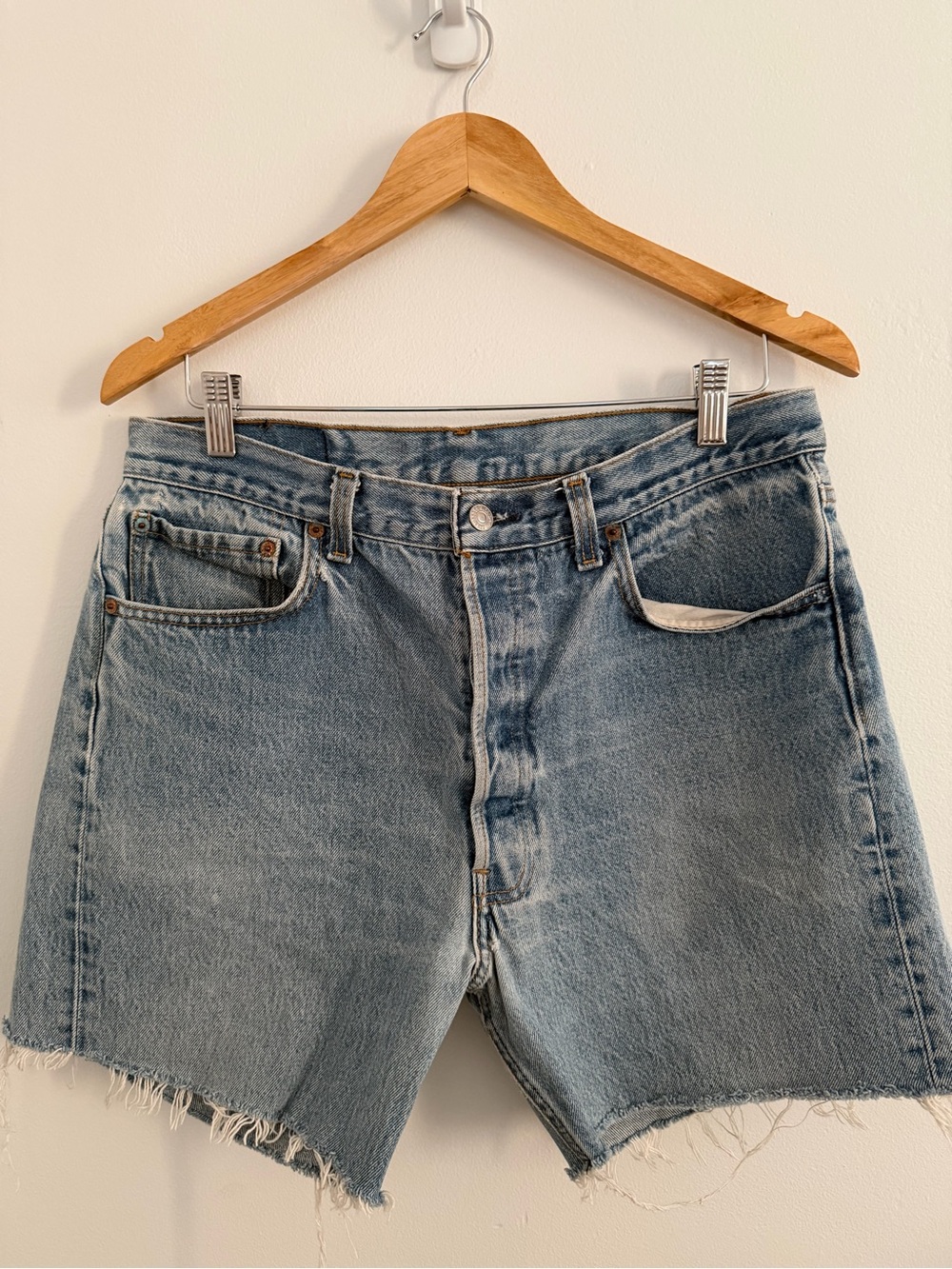 Levi's Light Blue Raw-Hem Denim Shorts
